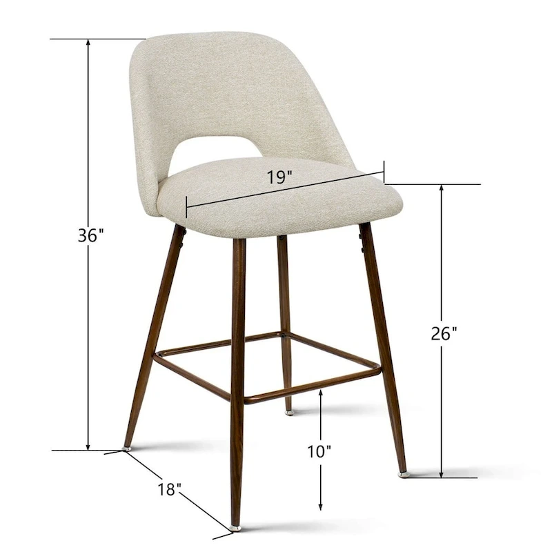 Upholstered Modern Bar Stool Walnut Leg (Set of 2)