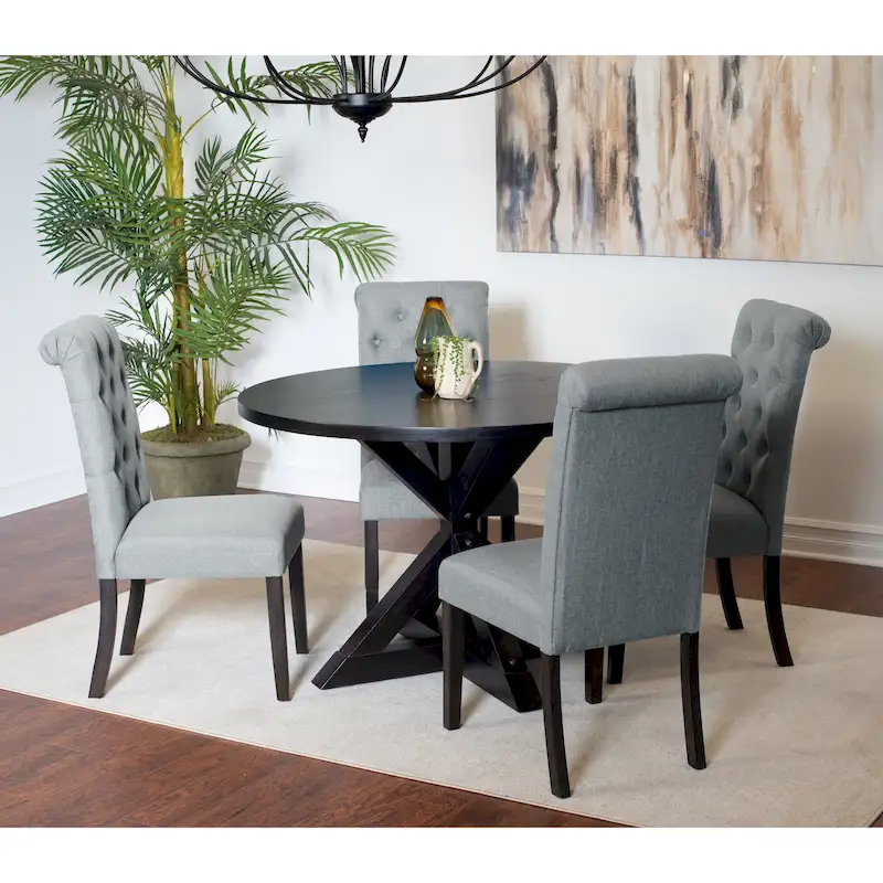Roundhill Furniture Nylander 5-piece Dining Set, Cross-Buck Dining Table with 4 Stylish Chairs