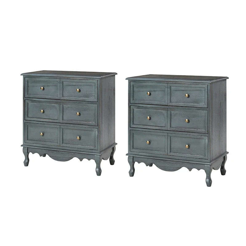 Pallantium Farmhouse 30Tall Distressed 3-Drawer Nightstand With Solid Wood Legs and Adjustable Feet Set Of 2 by HULALA HOME