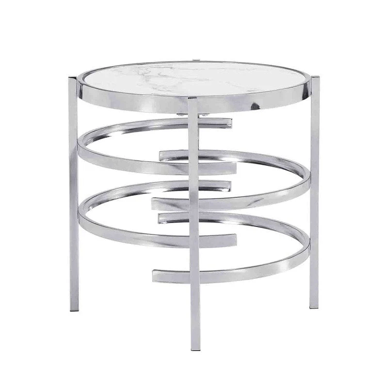 Grondin 20.67 Round End Table with Sintered Stone Table Top and Metal Frame, Modern Style Side Table with Non-Slip Foot Pads