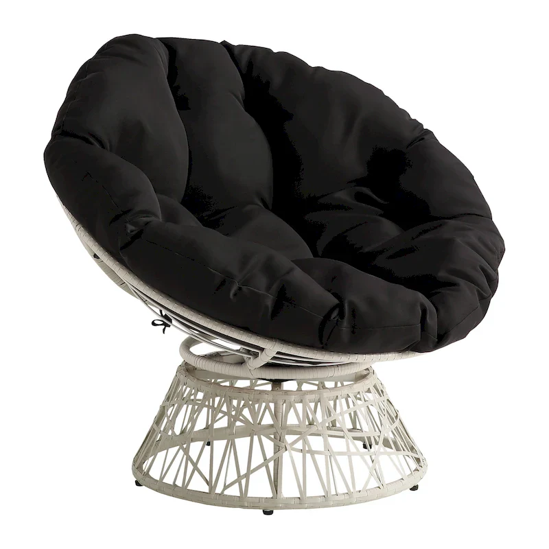 Papasan Chair with Round Pillow Cushion and Cream Wicker Weave