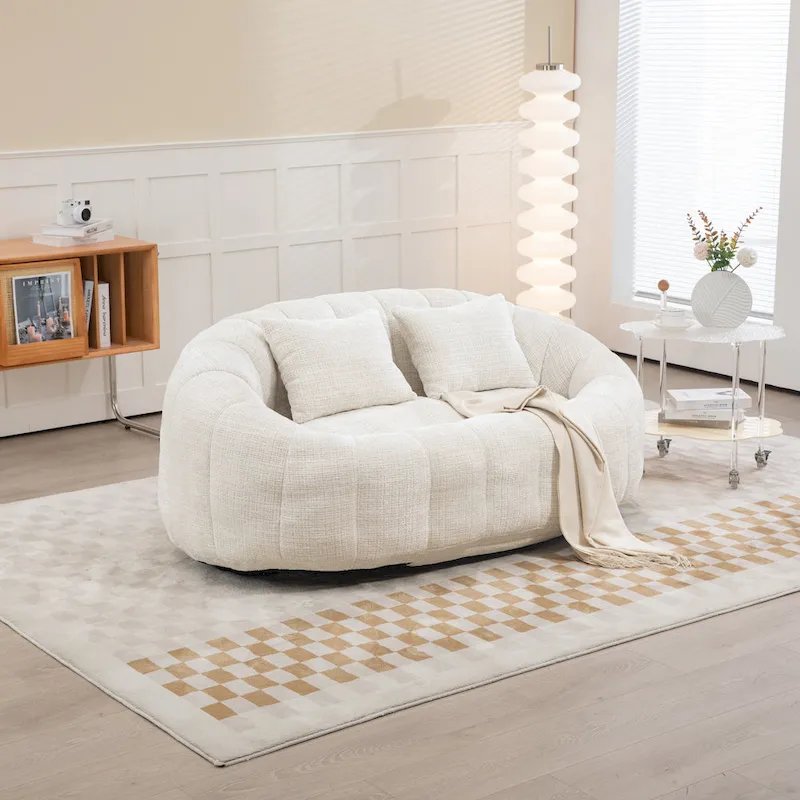 Chenille 2-Seater Bean Bag Loveseat Sofa – Beige / Orange / Coffee / Black / Grey / Emerald