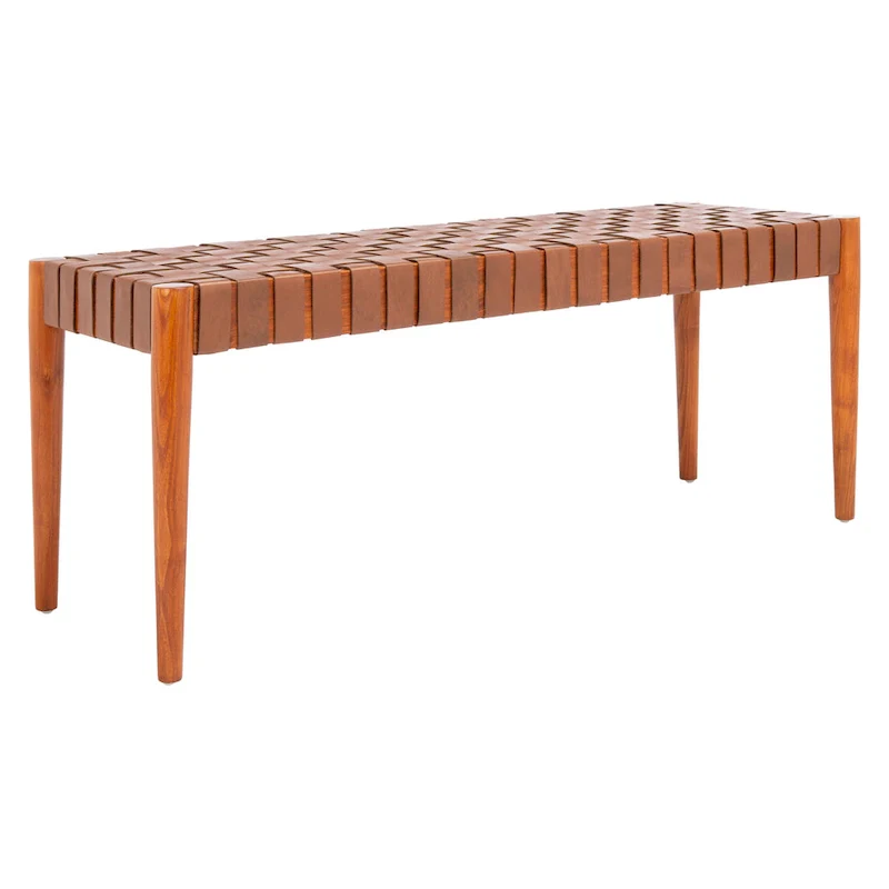 Manervia Wood & Leather Bench - 47Wx16Dx18H