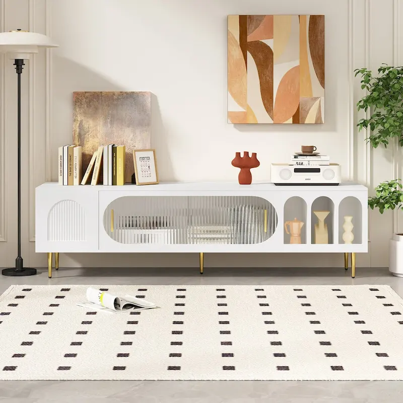 Modern TV Stand for up to 70 Inch TV, Entertainment Center TV Media Console Table, with 3 Shelves and 2 Cabinets