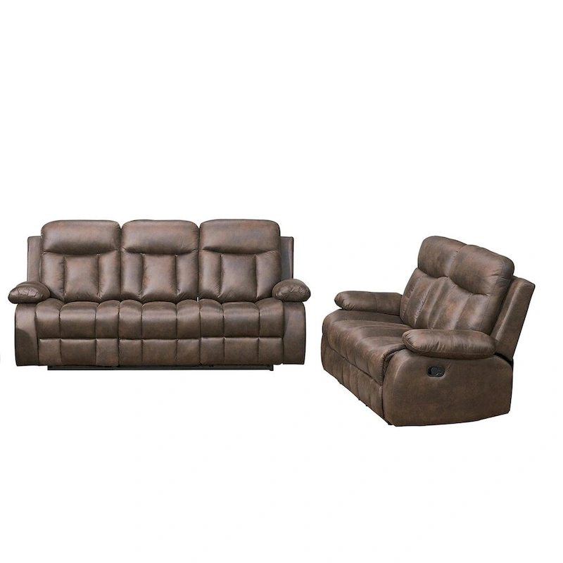Vanity Art Brown Microfiber 2-Piece Reclining Loveseat with One Motion Sofa One Motion Loveseat Living Room Set - N/A