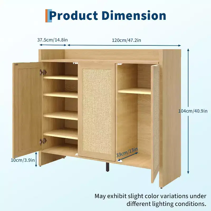 Shoe rack storage cabinet at the entrance, with a door and adjustable, suitable for corridors and living rooms, made of light oak material
