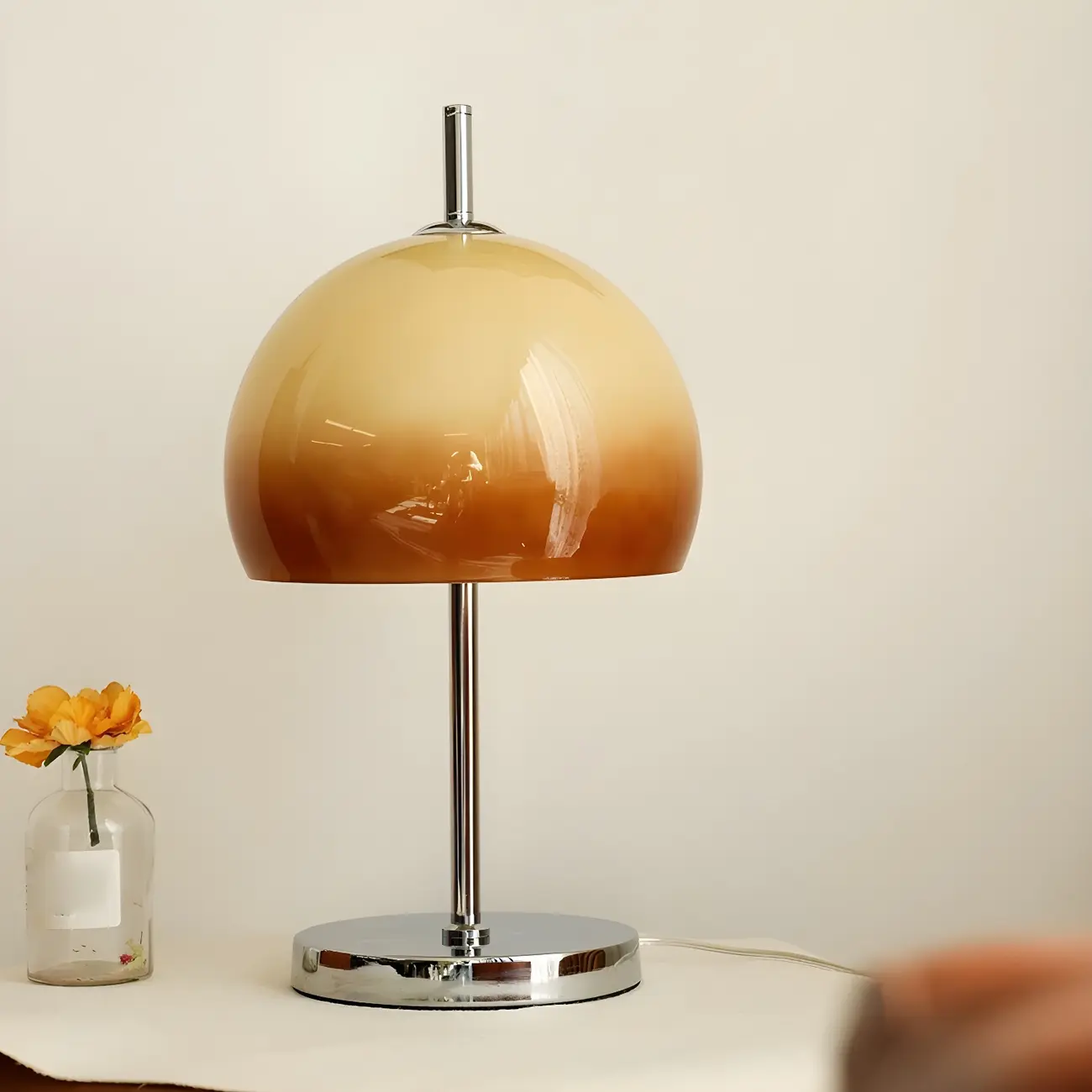 Caramel Gradient Glass Dome Table Lamp Stainless Steel Base