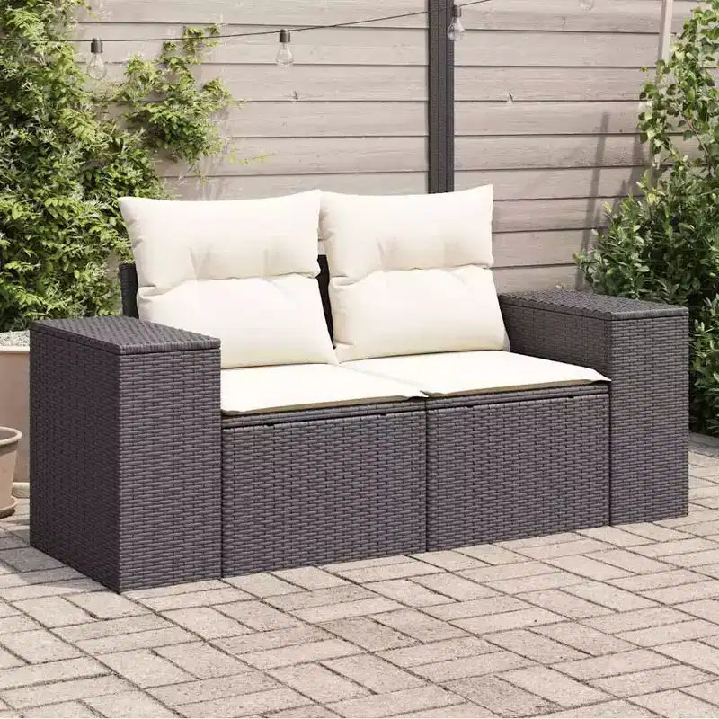 vidaXL Garden Sofa Black and Cream Poly Rattan and Powder-Coated Steel