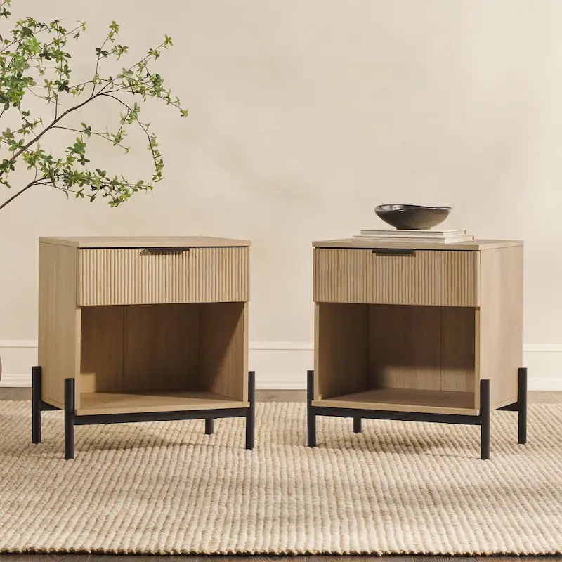 Modern Fluted-Drawer Nightstand (Set of 2)