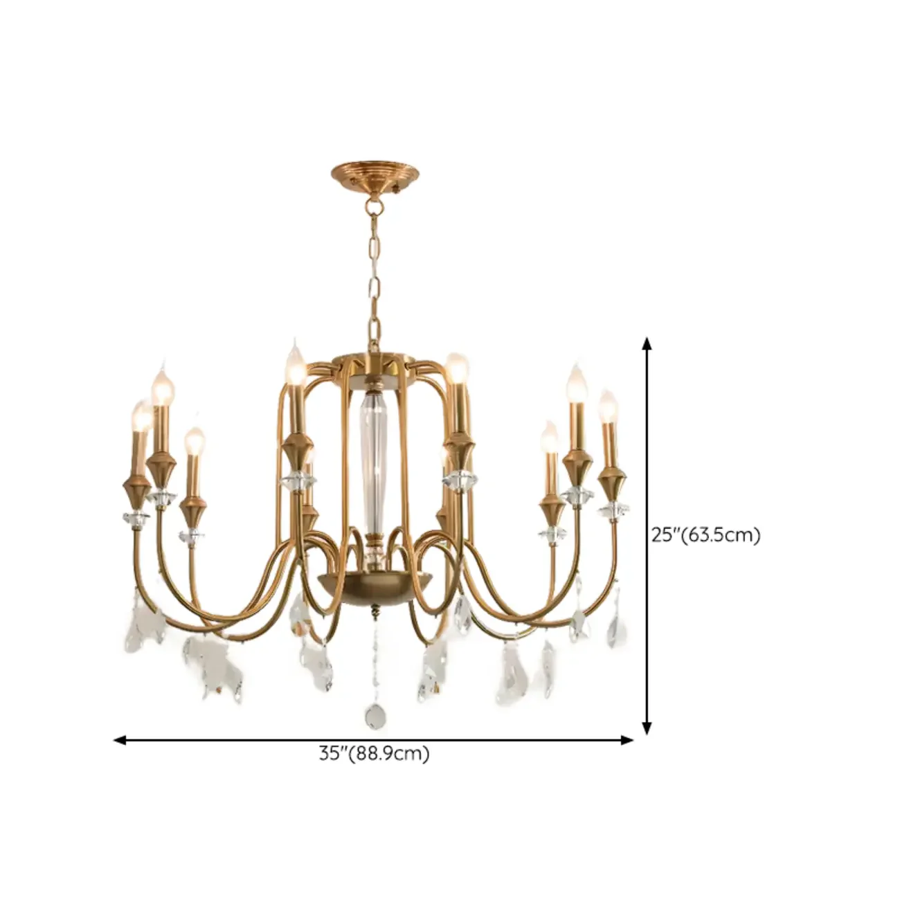 Mid-Century Modern Metallic Alloy Candle Chandelier with Crystal