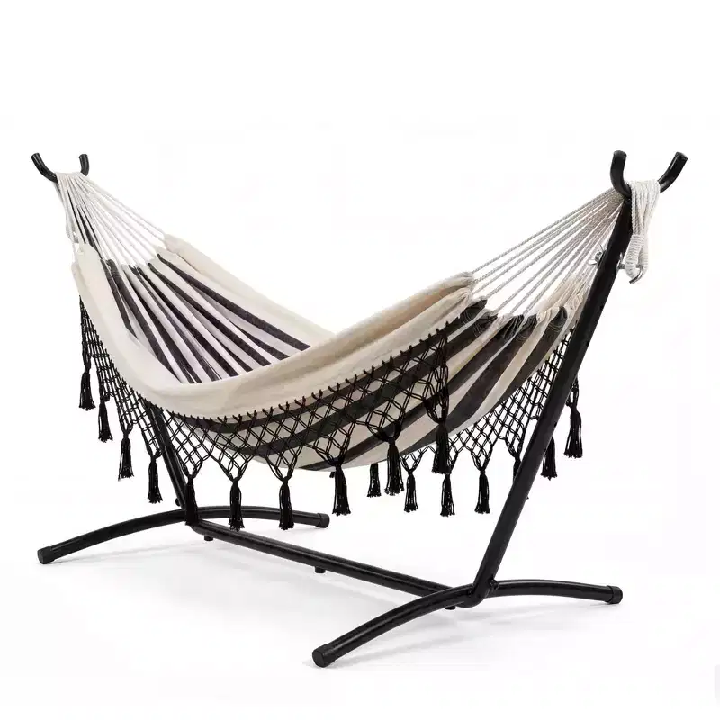 Double Hammock with Stand, 450Lbs Capacity Heavy Duty Steel Frame, 6 Adjustable Height Settings, 107.5x42.9 for Outdoor Patio, Pool, Backyard