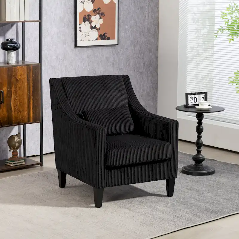 Black Modern 26.8 Arm Chair with Rubber Wood Legs