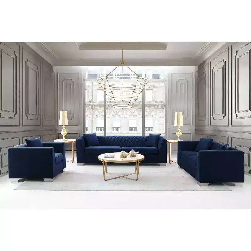 Armen Living Cambridge Contemporary Chair Steel/Blue: Velvet Upholstered, No Assembly, Foam Filled Comfort