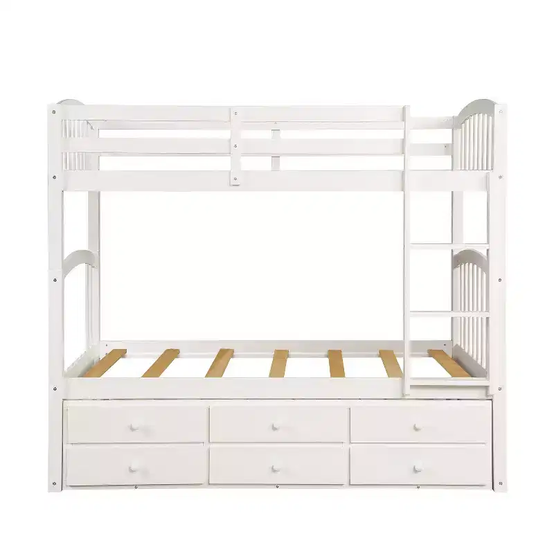 Luxystar Modern Twin Over Twin Bunk Bed With Trundle and 3 Drawers