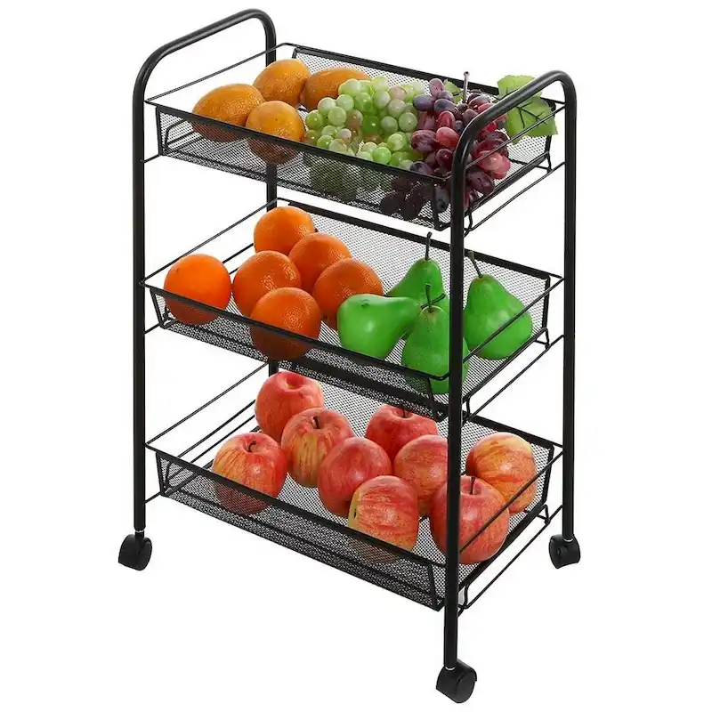 3-Tier Rolling Kitchen Trolley Cart Island Wire Rack Shelf