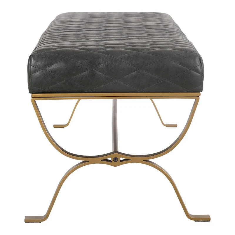 Aurelle Home Modern Leather and Brass Iron Bench