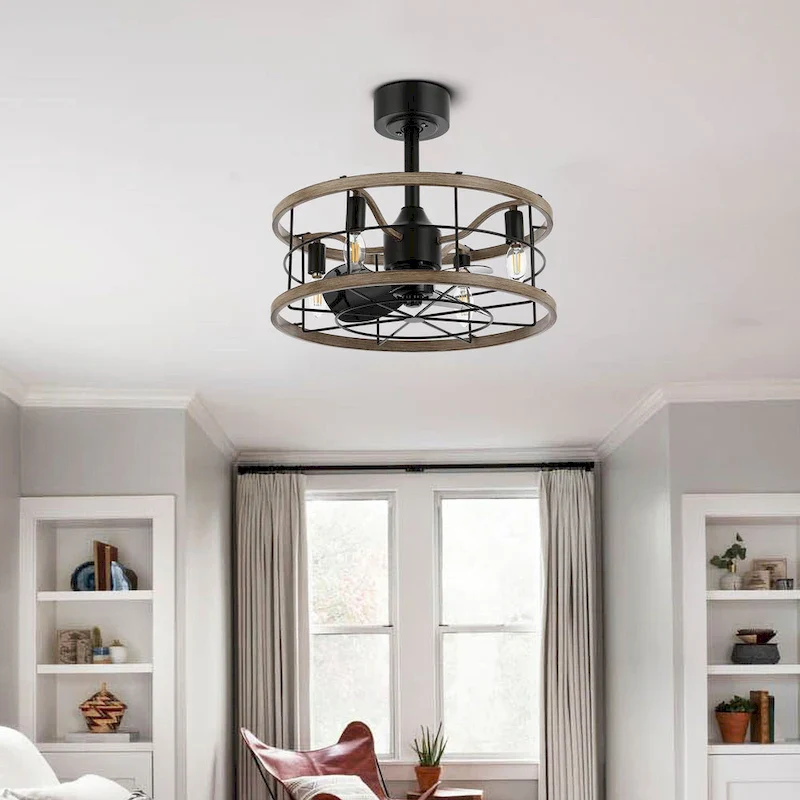 GetLedel 18-in Industrial Caged Ceiling Fan with Remote Control and Light Kit