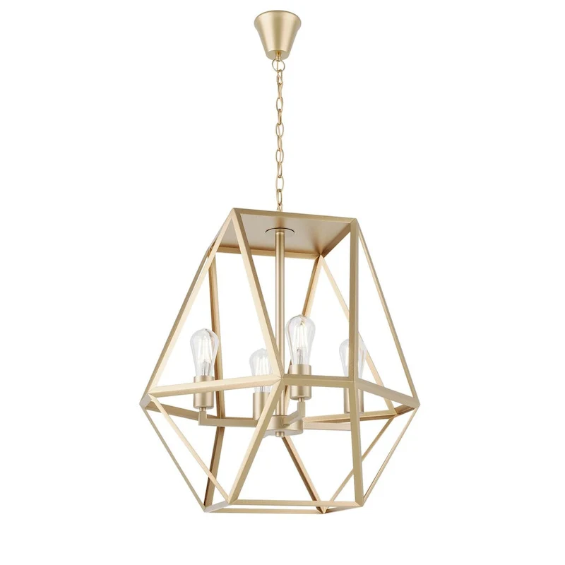Industrial Painted Gold 4-Light Geometric Metal Frame Pendant Light