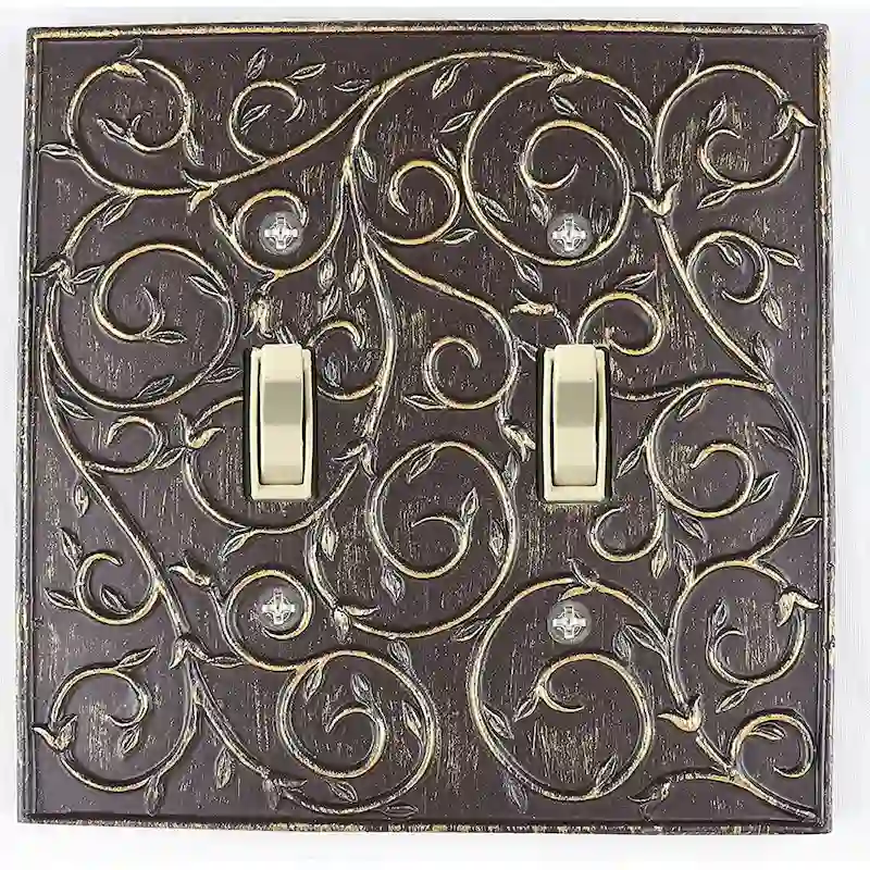 Meriville French Scroll 2 Toggle Wallplate, Double Switch Electrical Cover Plate