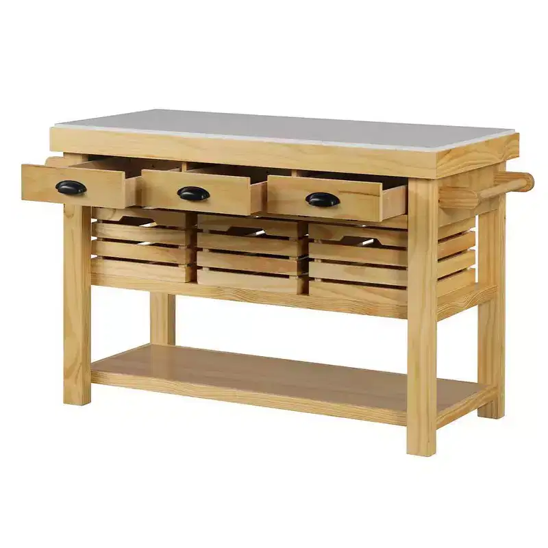 Acme Furniture Grovaam Kitchen Island Marble Top/Natural Finish