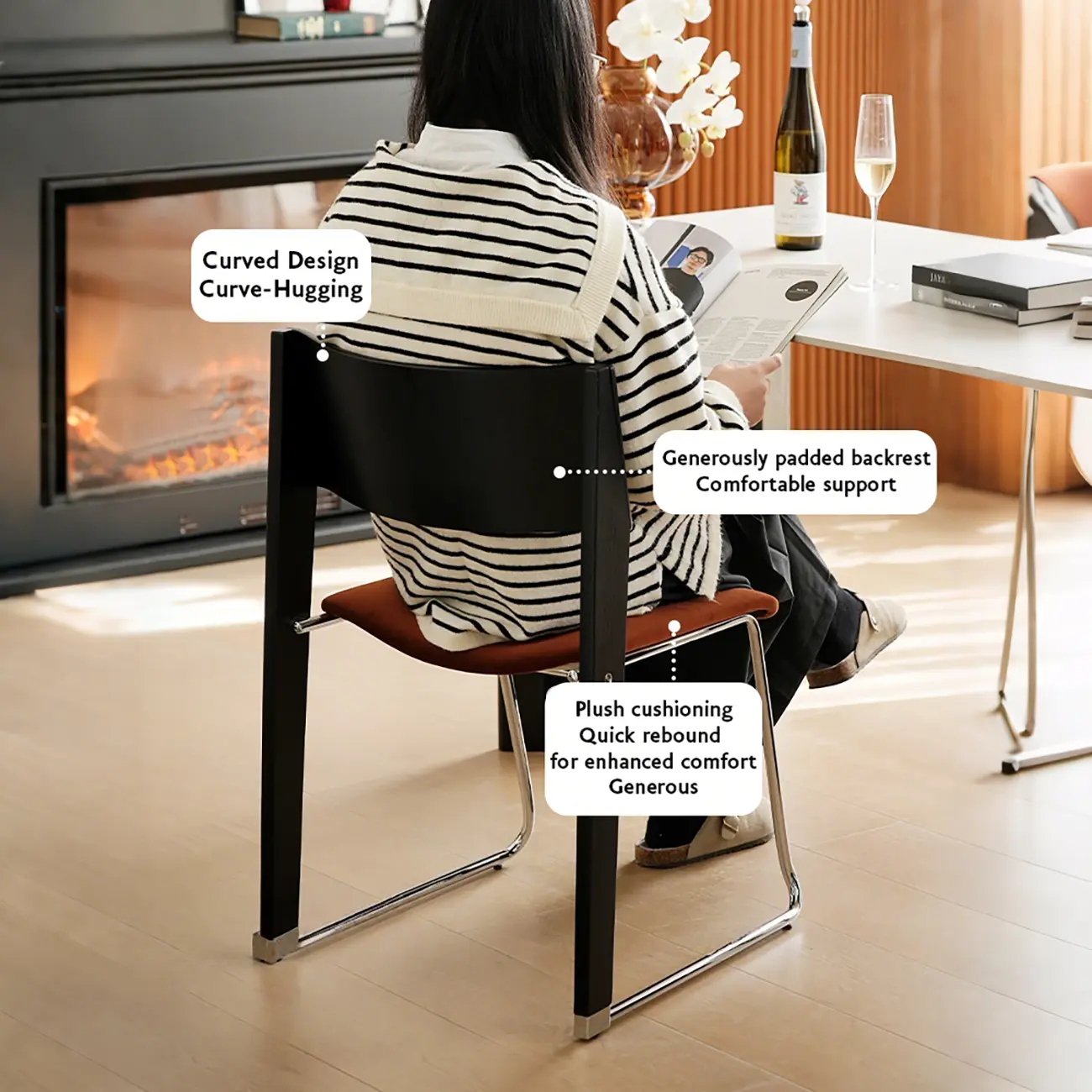 Modern Wood Velvet Open Back Armless Dining Chair Set of 2