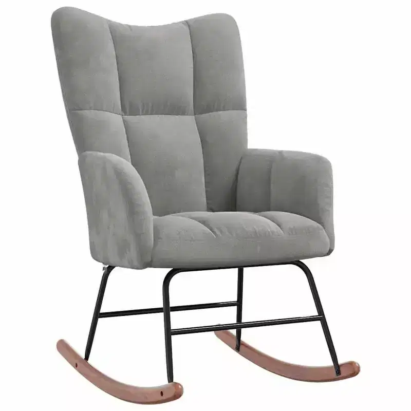 vidaXL Rocking Chair Accent Side Chair Padded Seat for Living Room Velvet - Light Gray Without Footrest
