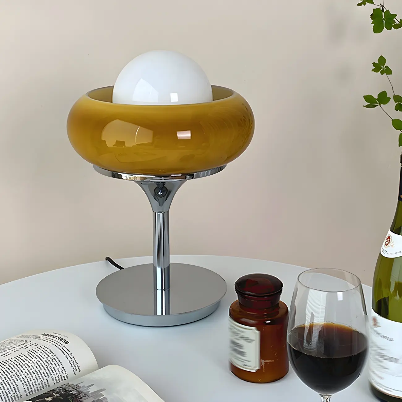 Yellow Egg Tart Globe Glass Silver Table Lamp