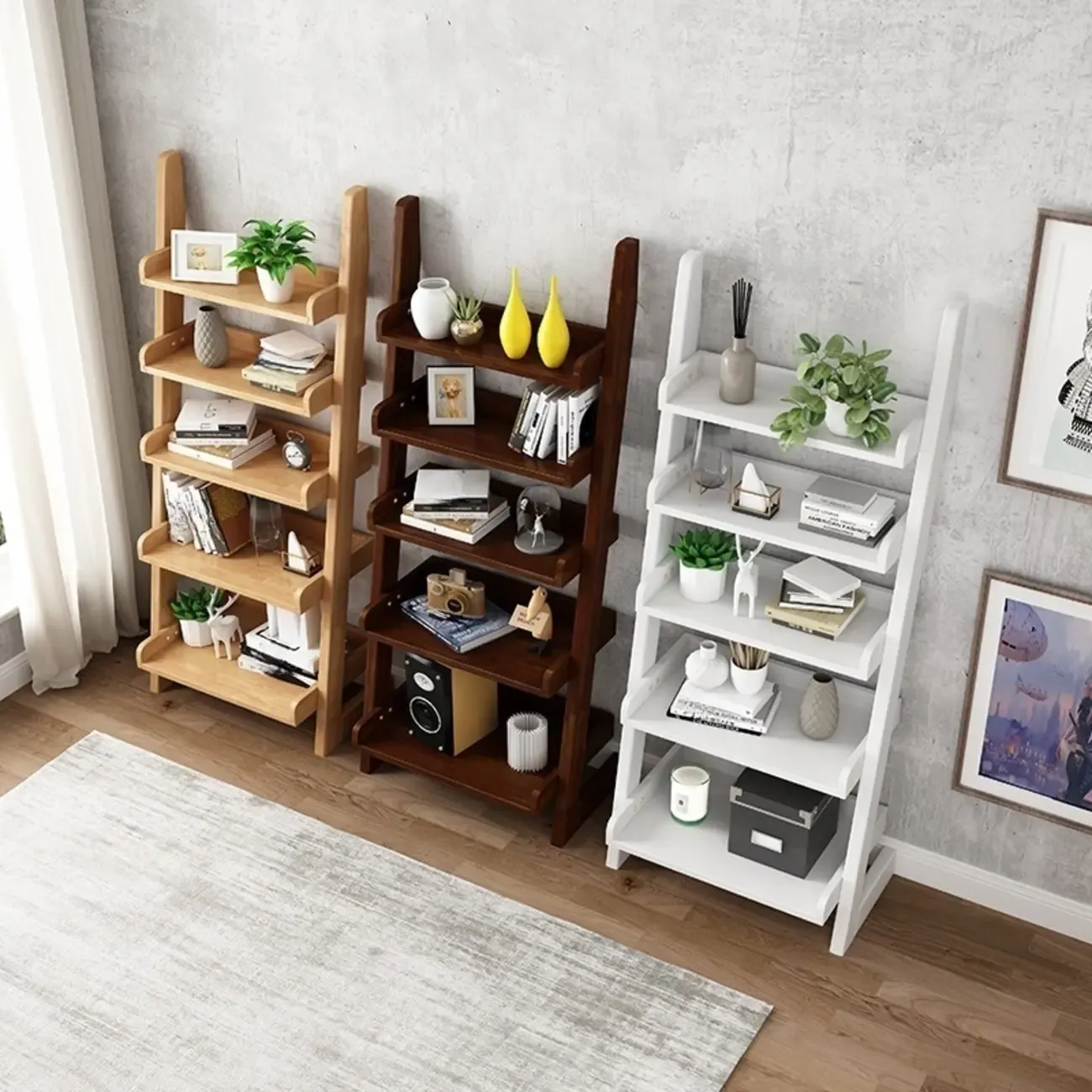 Narrow Modern Solid Wood 5-Tier Open Ladder Bookcase