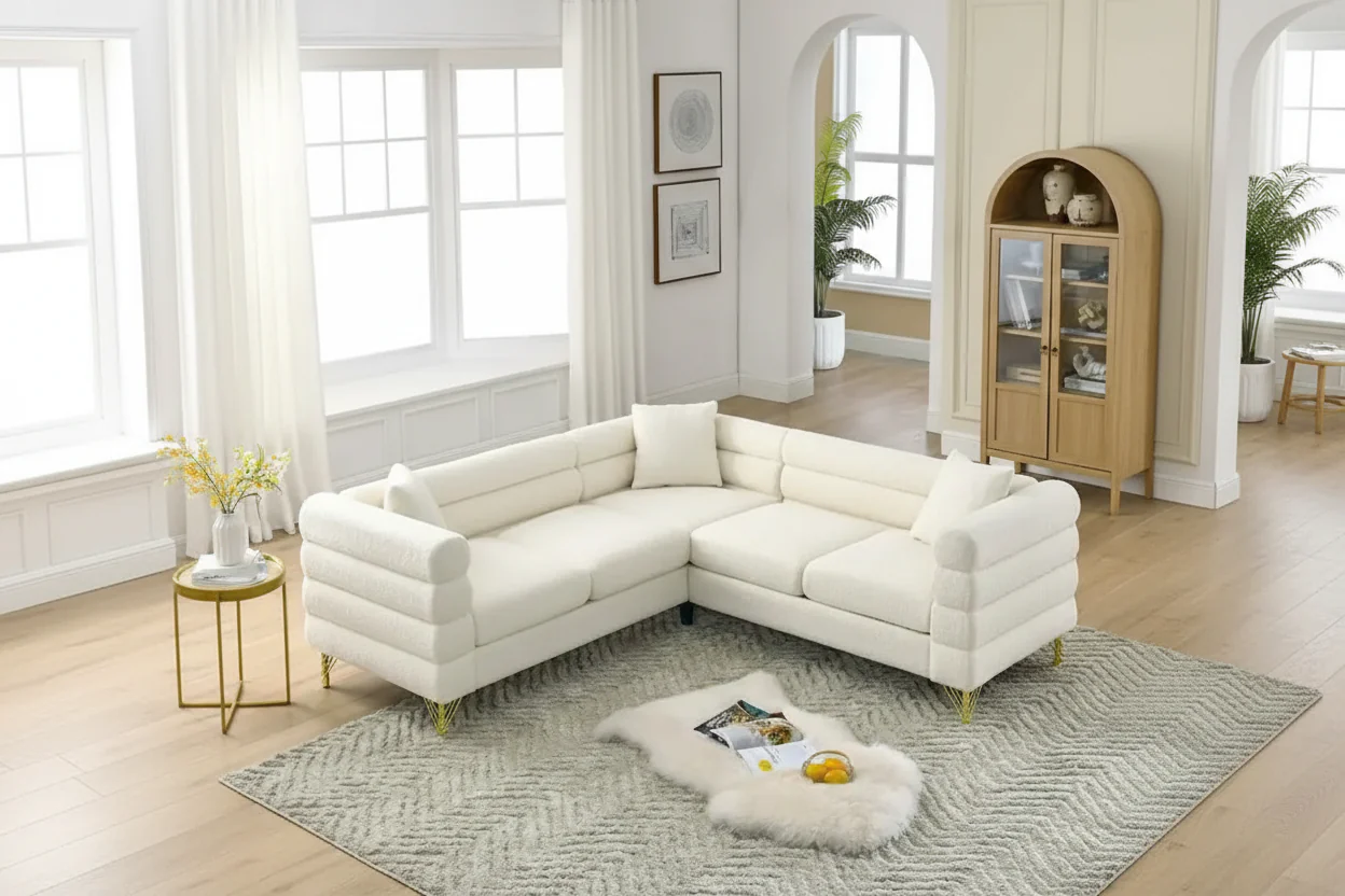 Teddy Fabric Modern Sectional Sofa L-Shape/2/3/4 Seater