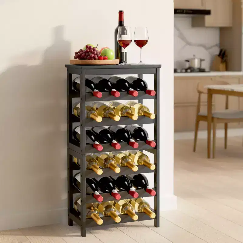 VEVOR 24 Bottle Detachable Wine Rack, 6-Tier Wine Bottle Holder,Solid Bamboo Wood Freestanding Floor Display Wine Storage Shelves, Black