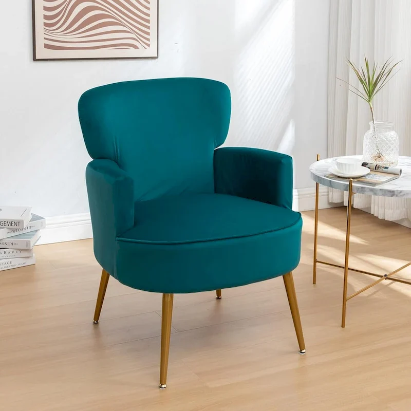 Velvet Accent Chair with Gold Metal Legs