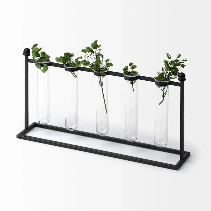 Black Metal Five Test Tube Vase - 4  W x 10  H x 19  D