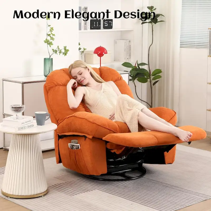 Swivel Power Recliner Chair, Massage Rocker with Heat, USB, USB-C and Side Pocket