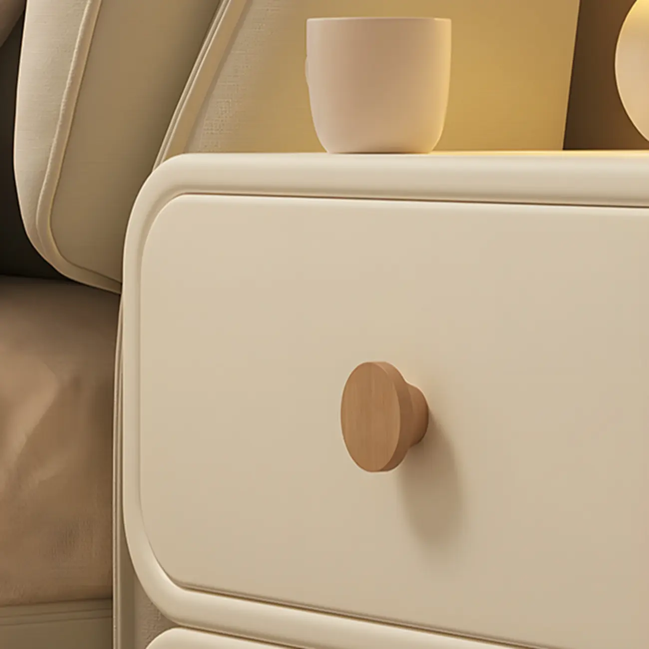 Bedroom Off-White Wooden Two Drawer Nightstand