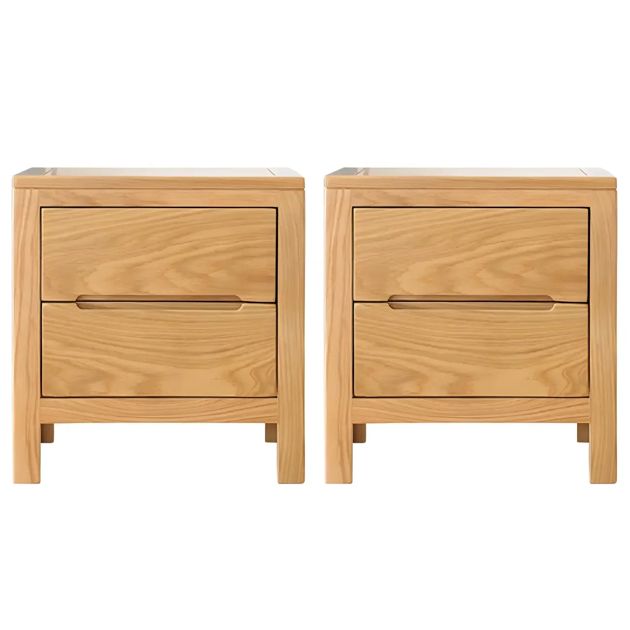 Rectangular Natural Wood 2 Drawer Bedside Nightstand