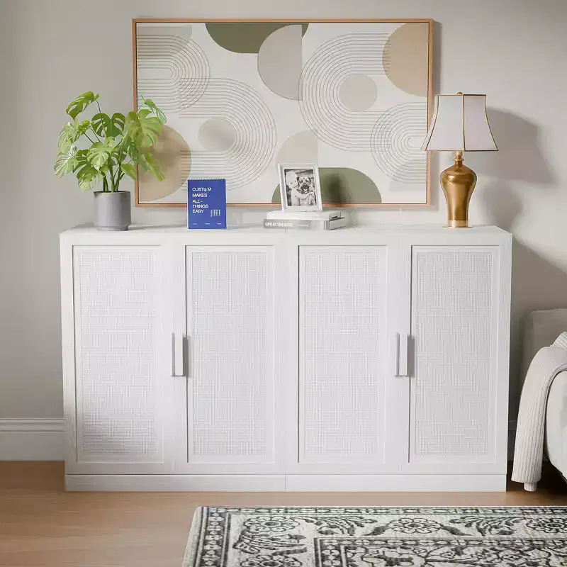 Dovelina Adjustable Hinges Cable Management! Black Sideboard Solves Storage Pain Points