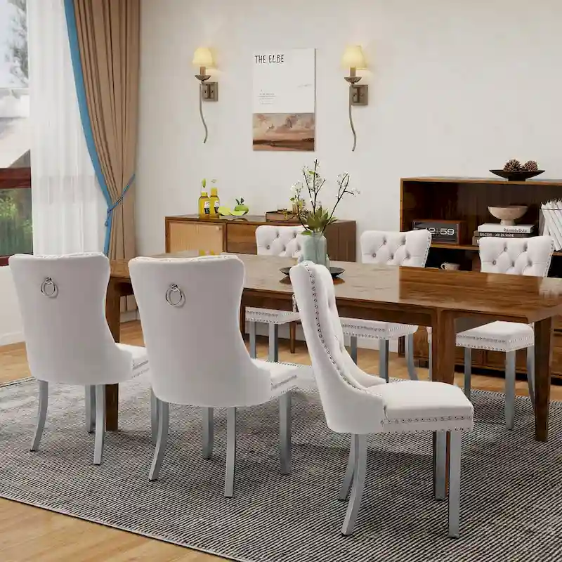 Velvet Dining Chairs Set of 2, Tufted Dining Room Chairs with Button Back, Nailhead Trim, Upholstered Kitchen Side Chairs