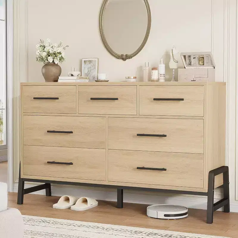GustoWave 7 Dresser for Bedroom, 52 Wide Dresser, Wide Drawer with Storage Freestanding, Wooden Closet Storage Chest for Living Room, Bedroom