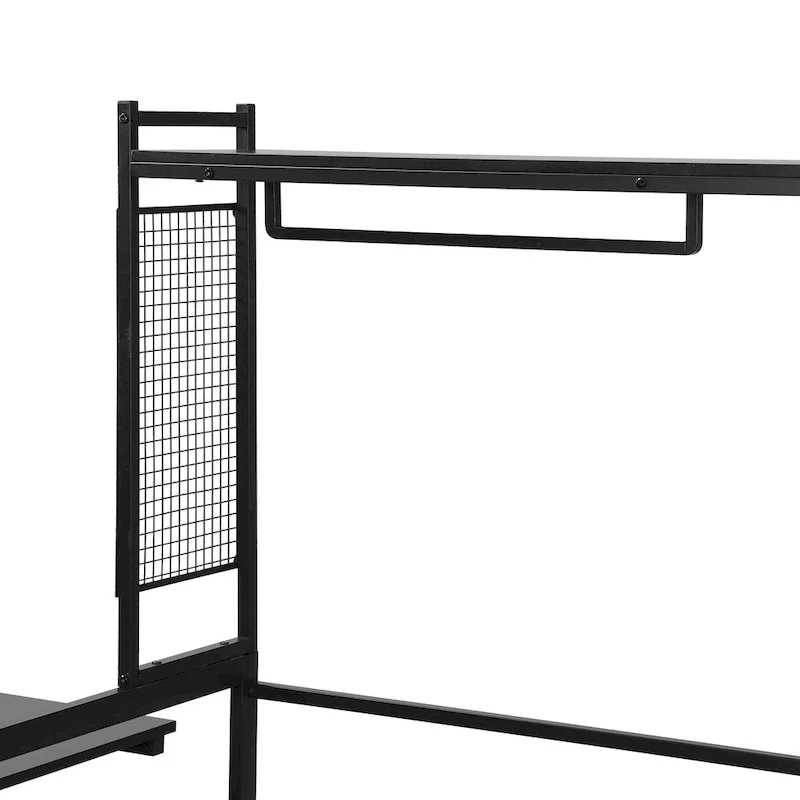 Versatile Daybed with Movable Desk, Metal Sofa Bed Frame with Metal Grid, Shelves and Clothes Hanger, No Box Spring Needed