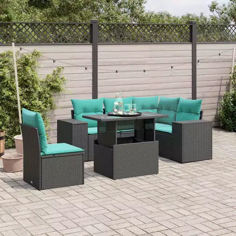 vidaXL 6 Piece Garden Sofa Set with Cushions Poly Rattan