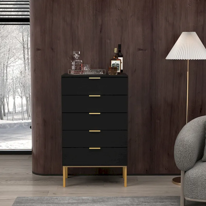 5 Drawer Dresser Chest End Table Storage Cabinet 23.6 W White/Back