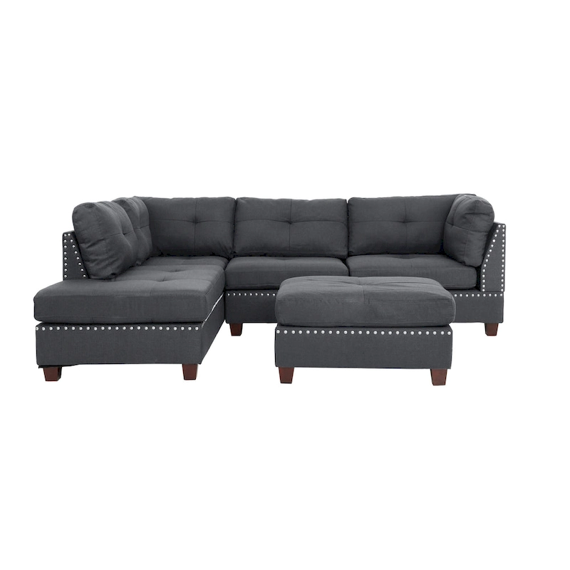 Bobkona Chaise Upholstered 3-piece Reversible Sectional Sofa Set