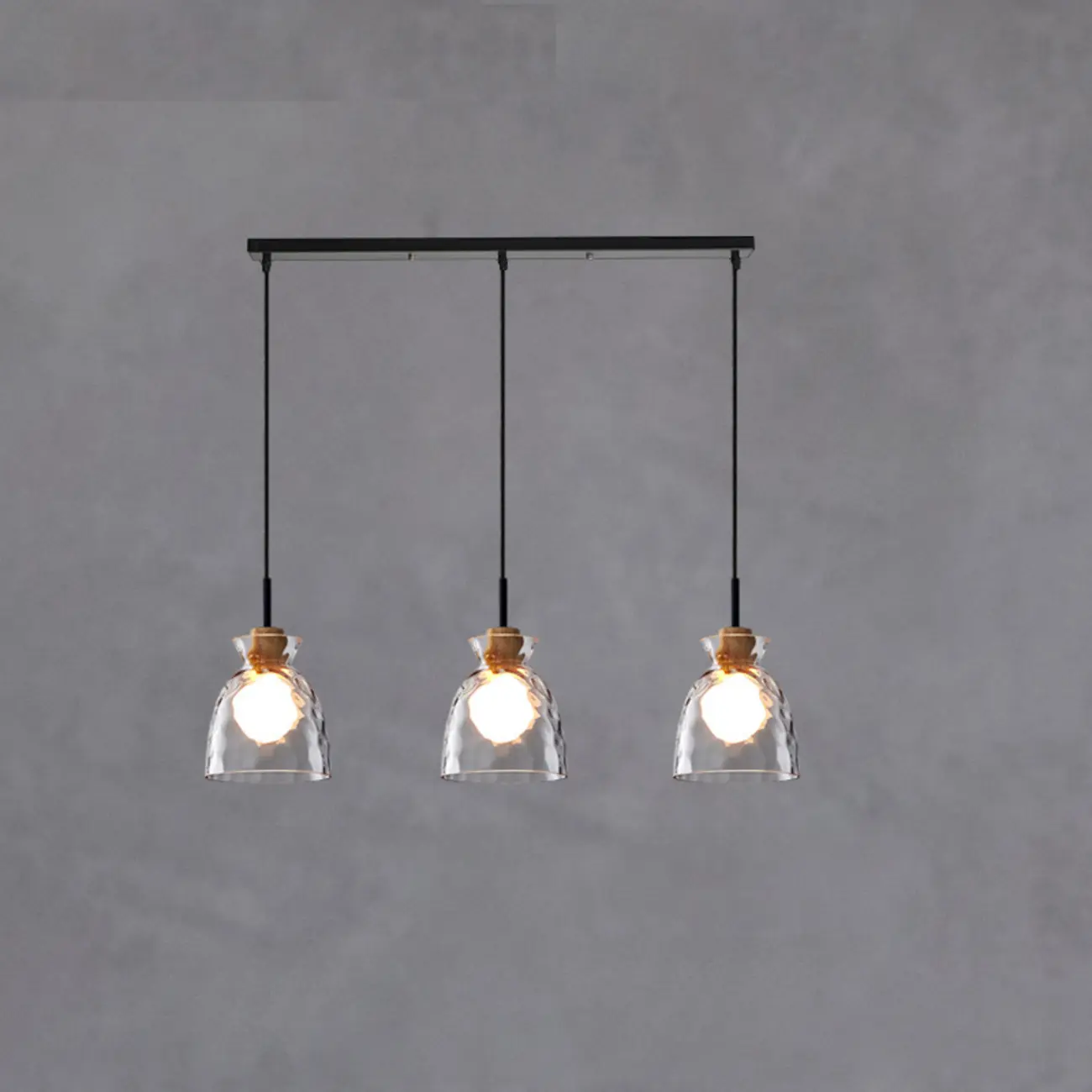 3-Light Clear Glass Island Pendant Light for Kitchen