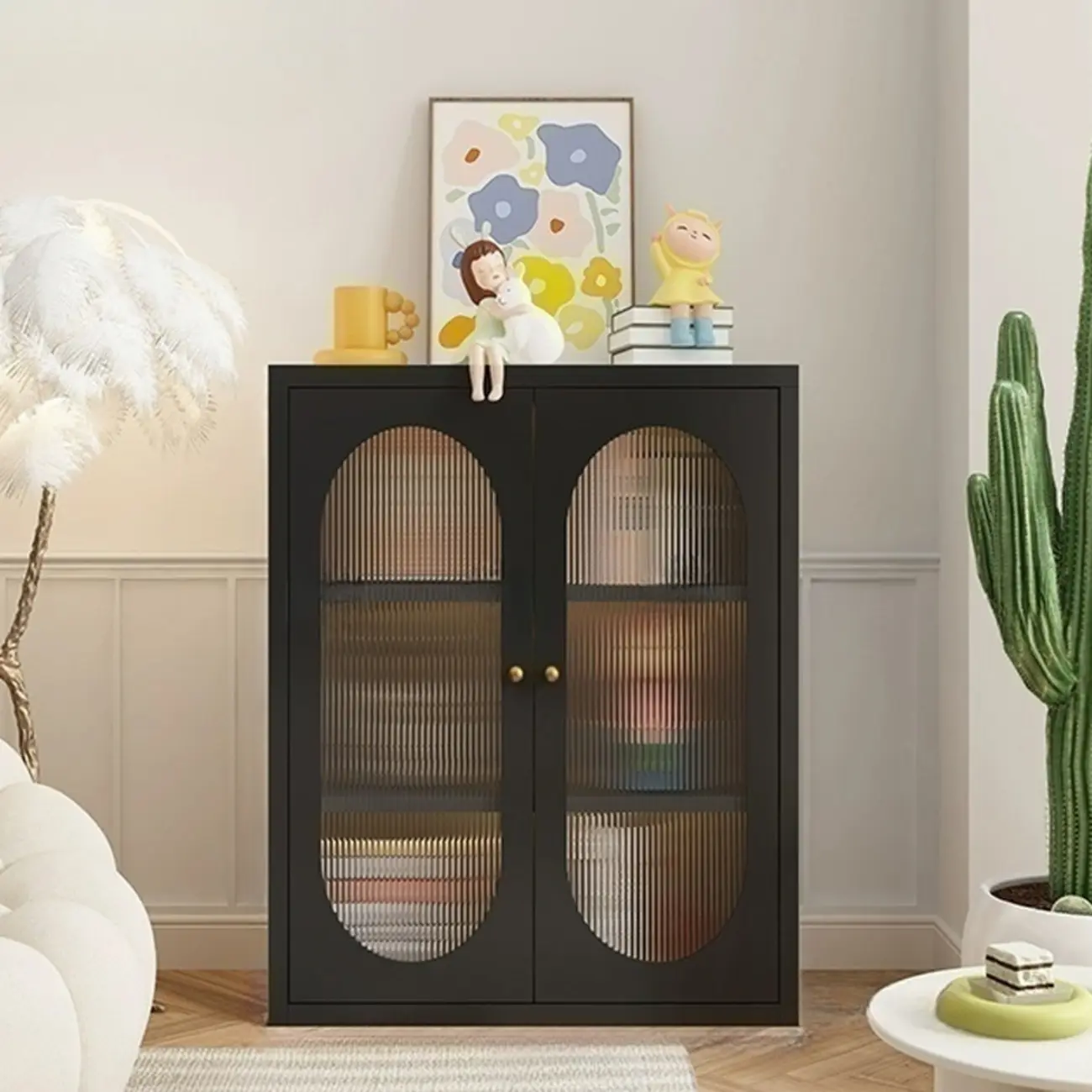Modern Black Metal Adjustable Shelves Storage Cabinet