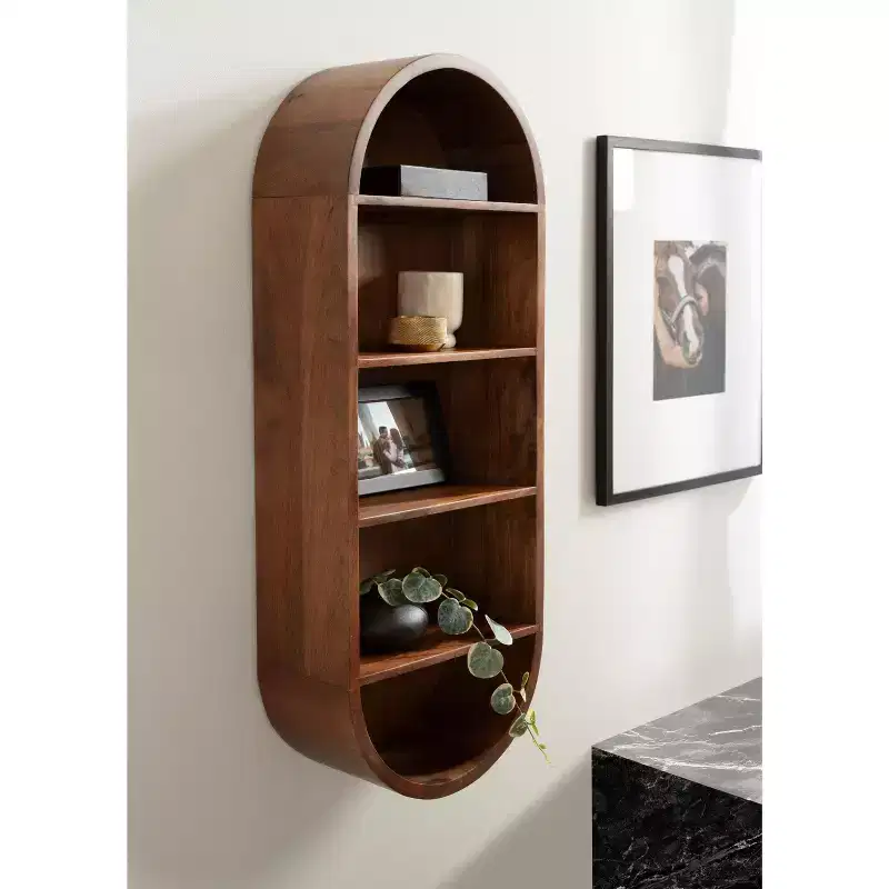 Kate and Laurel Hutton Wood Capsule Wall Shelf, Walnut Brown, 13x33