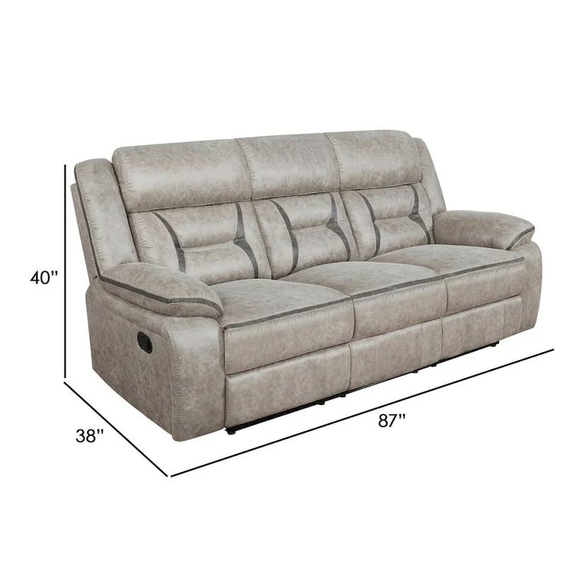 Tye 87 Inch Glider Manual Recliner Sofa, Cool Gel Foam, Taupe Faux Leather