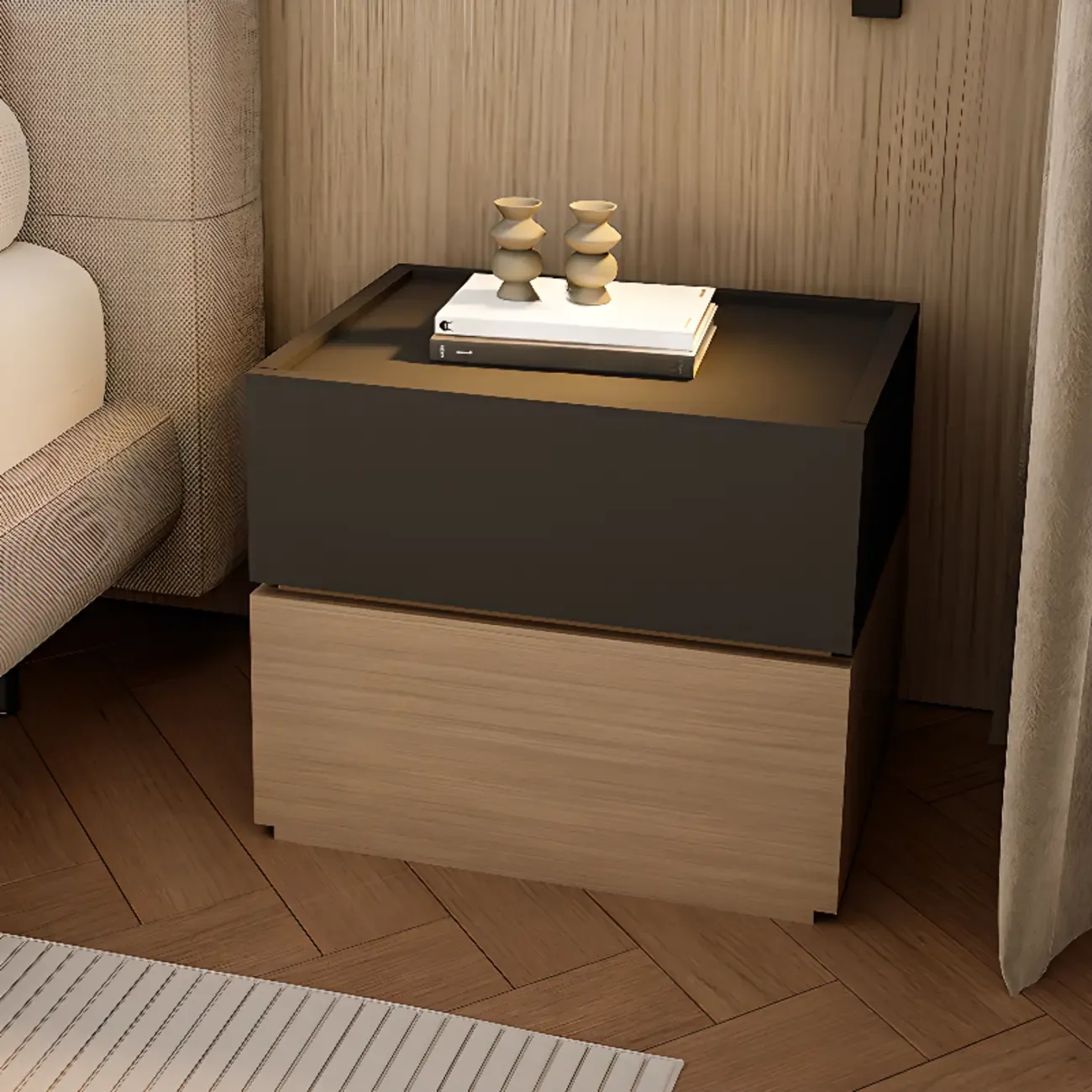 Modern Wood Two-Tone Elegant Nightstand with Drawer