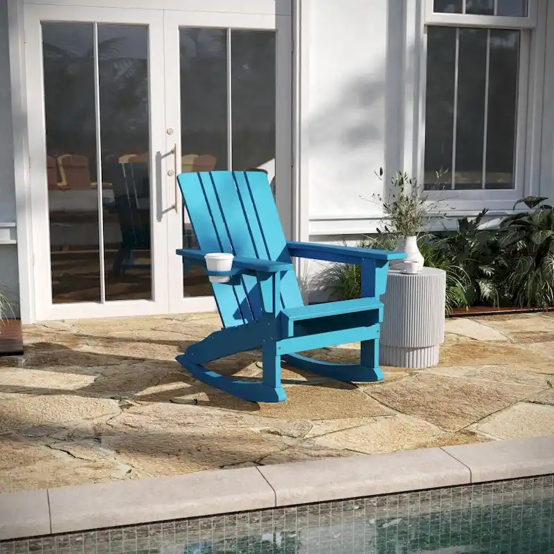 All-Weather Rocking Adirondack Chair with Swiveling Cupholder