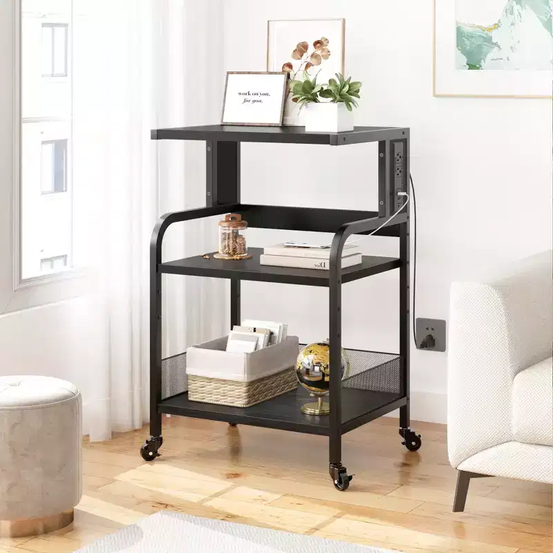3-Tier Rolling Printer Stand with Power Outlets, Heavy Duty Utility Storage Cart  Mobile Printer Stand with Adjustable Shelves for Home and Office