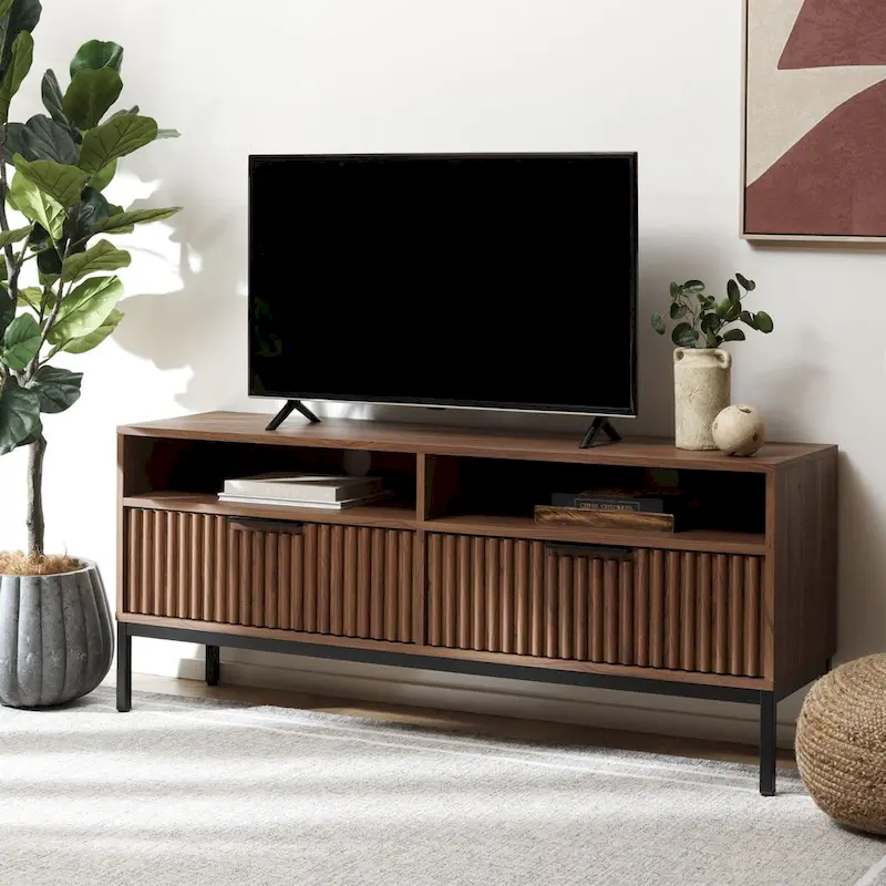 2-Drawer 2-Shelf Fluted TV Media Stand – Fits Up to 65